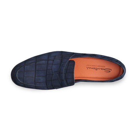 Mocassino penny da uomo in nabuk di alligatore blu - Santoni - 4