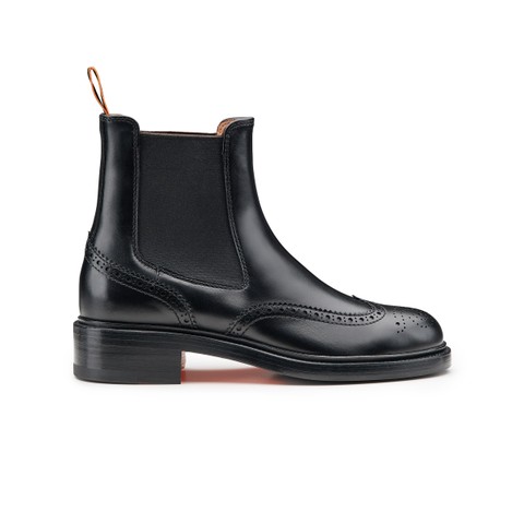 Women's black leather brogue Chelsea boot - Santoni - 1