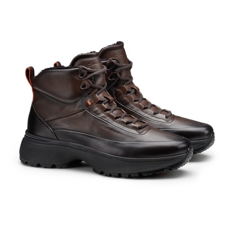 Men's dark brown leather Easy Bounce Mountain sneaker - Santoni - 3