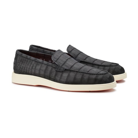 Mocassin en nubuck d&rsquo;alligator noir pour homme - Santoni - 2