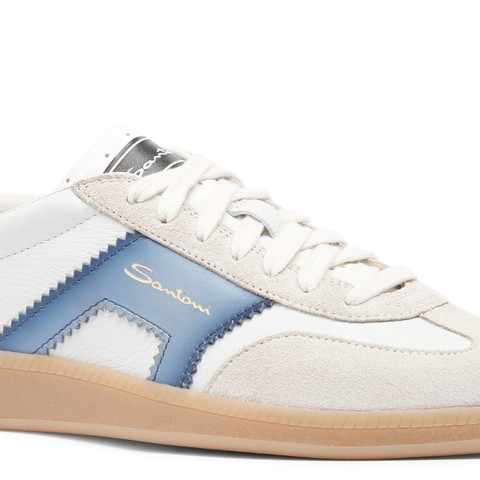 Women's white, blue and red leather and suede DBS Oly sneaker - Santoni - 6