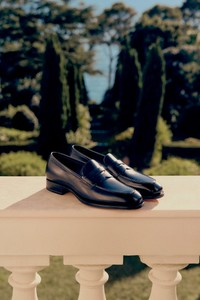 Men's blue leather penny loafer - Santoni - editorial