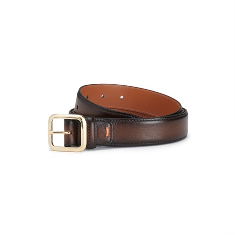 Dark brown leather adjustable belt - Santoni - 1