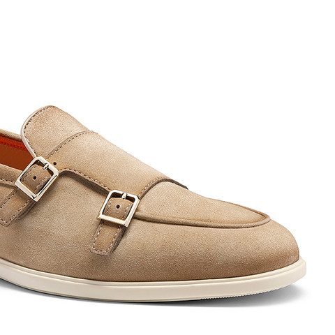 Men's beige suede double-buckle loafer - Santoni - 5