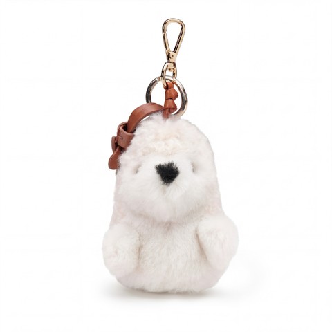 Beige fur and brown leather Hedgehog charm - Santoni - 1