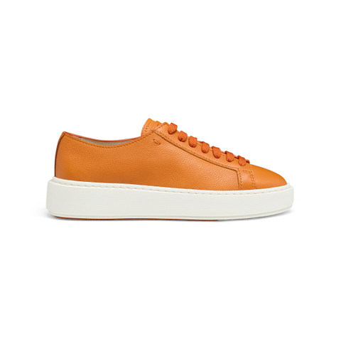 Women's orange tumbled leather sneaker - Santoni - 1