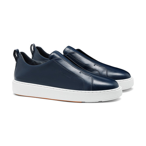 Men's blue leather slip-on sneaker - Santoni - 3