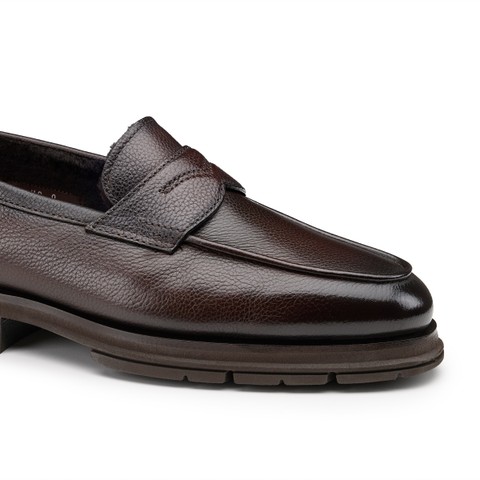 Men's dark brown leather penny loafer - Santoni - 6