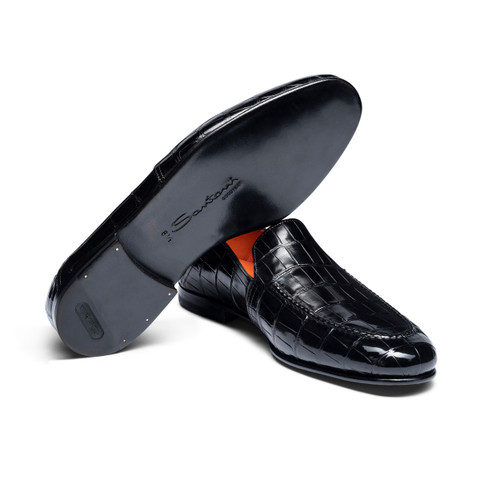 Mocasín de hombre en piel de aligátor negro - Santoni - 3