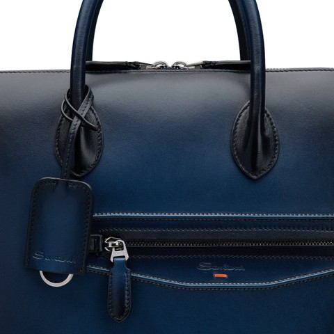 Sac d&rsquo;ordinateur en cuir bleu - Santoni - 5