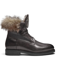 Men’s grey leather lace-up boot with fur - Santoni - 1