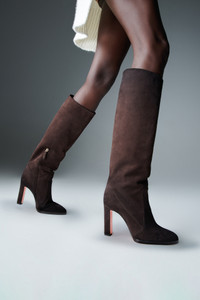 Women's dark brown suede high-heel boot - Santoni - editorial