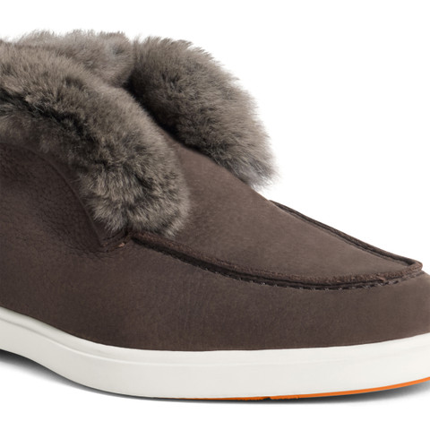Women&rsquo;s dark brown nubuck desert boot with fur - Santoni - 5