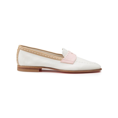 Mocassin Penny en cuir blanc, rose et beige pour femme - Santoni - 1