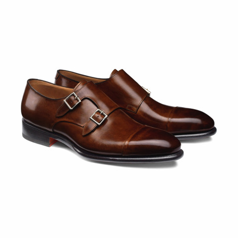 Men's mid brown leather double-buckle shoe - Santoni - 5.0