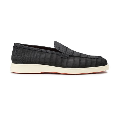 Mocassin en nubuck d&rsquo;alligator noir pour homme - Santoni - 1