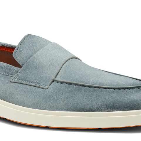 Men's light blue suede penny loafer - Santoni - 6