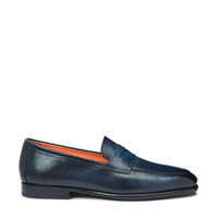 Men's blue leather Carlo penny loafer - Santoni - 1