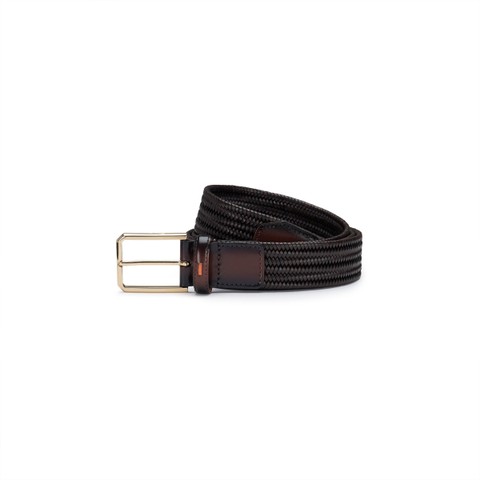 Dark brown woven leather belt - Santoni - 1