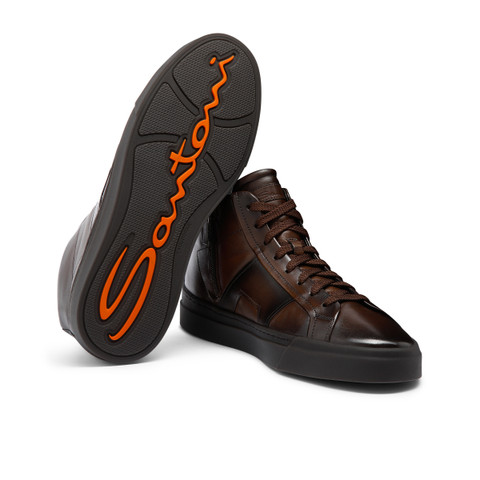 Men's dark brown leather Double Buckle Sneaker - Santoni - 4