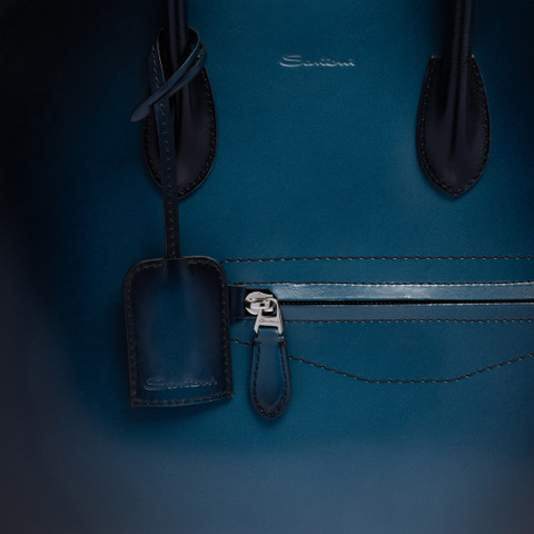 Blue leather laptop bag - Santoni - 6