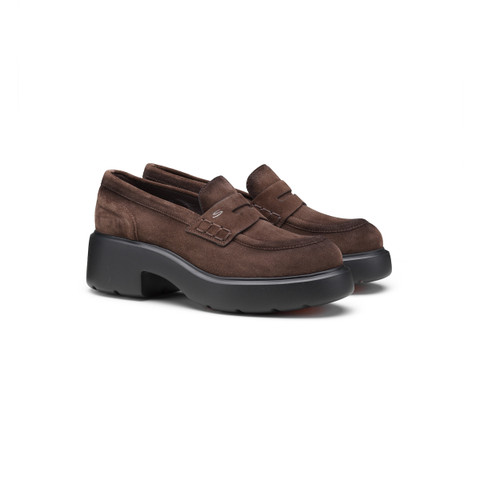 Women's dark brown suede Easy penny loafer - Santoni - 2