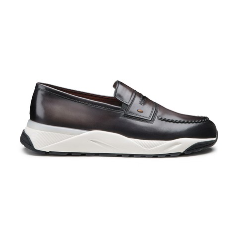 Mocasines penny de hombre en piel gris - Santoni - 1