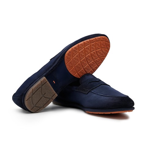 Men's blue suede Carlo Driver penny loafer - Santoni - 4