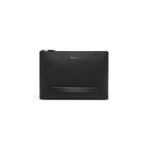 Black tumbled leather pouch - Santoni - 1