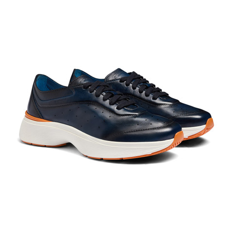 Men's blue leather Easy Bounce sneaker - Santoni - 3