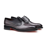 Men's grey leather Derby brogue lace-up - Santoni - 2
