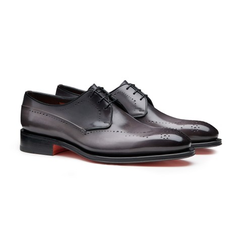 Men's grey leather Derby brogue lace-up - Santoni - 2