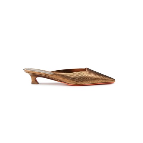 Women's gold leather low-heel sandal - Santoni - 1