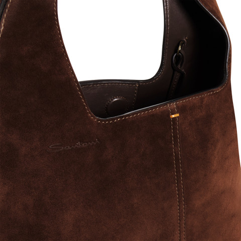 Dark brown suede shoulder bag - Santoni - 3