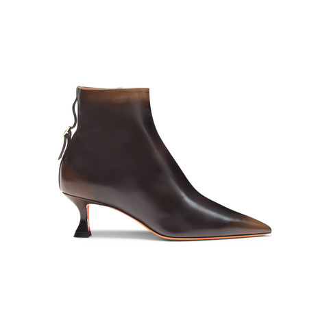 Women's dark brown leather mid-heel ankle boot - Santoni - 1