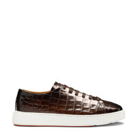 Men's dark brown alligator leather sneaker - Santoni - 1