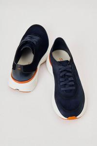 Blaue Easy Bounce Sneakers für Herren aus Wildleder und Leder - Santoni - editorial