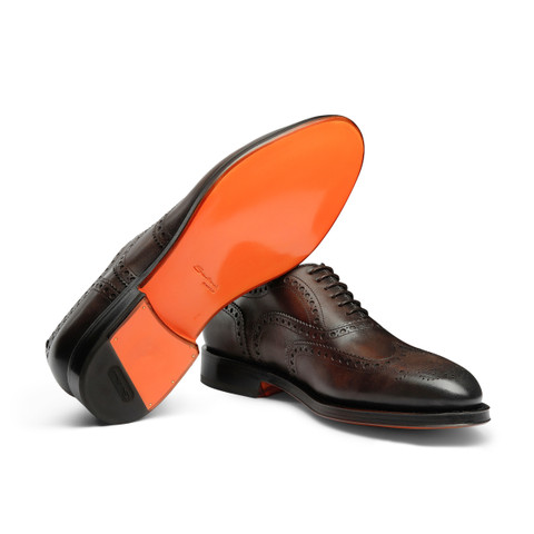 Men&rsquo;s polished brown leather Oxford shoe - Santoni - 4