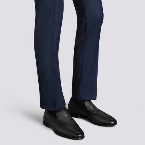 Men's polished black leather penny loafer - Santoni - 2