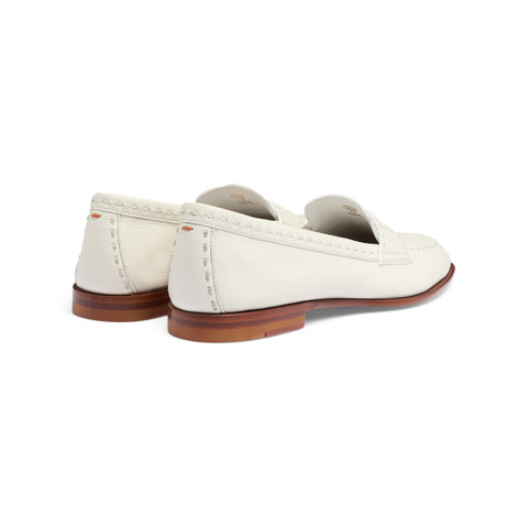 Women's white tumbled leather penny loafer - Santoni - 4