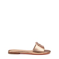 Women's pink laminated leather slide sandal - Santoni - 1