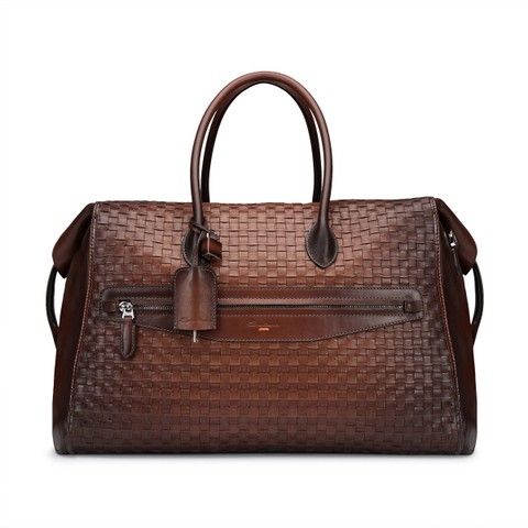 Dunkelbraune Reisetasche aus Flechtleder - Santoni - 1
