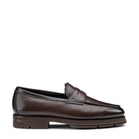 Men's dark brown leather penny loafer - Santoni - 1