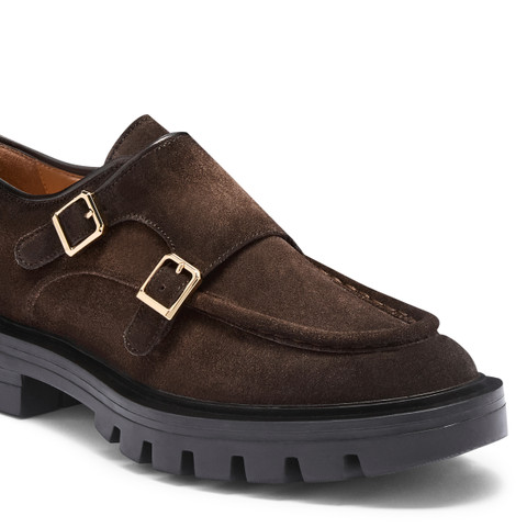 Women's dark brown suede double-buckle shoe - Santoni - 5