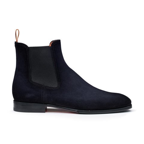 Men's blue suede Chelsea boot - Santoni - 1