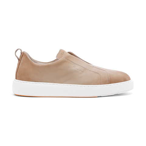 Men's beige nubuck slip-on sneaker - Santoni - 1