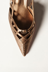 Women's bronze leather mid-heel Meraviglia Collection pump - Santoni - editorial