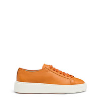 Women's orange tumbled leather sneaker - Santoni - 1