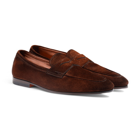 Men's dark brown suede Carlo penny loafer - Santoni - 3
