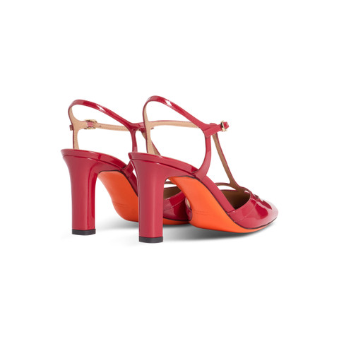 Women's red patent leather high-heel T-bar pump - Santoni - 4